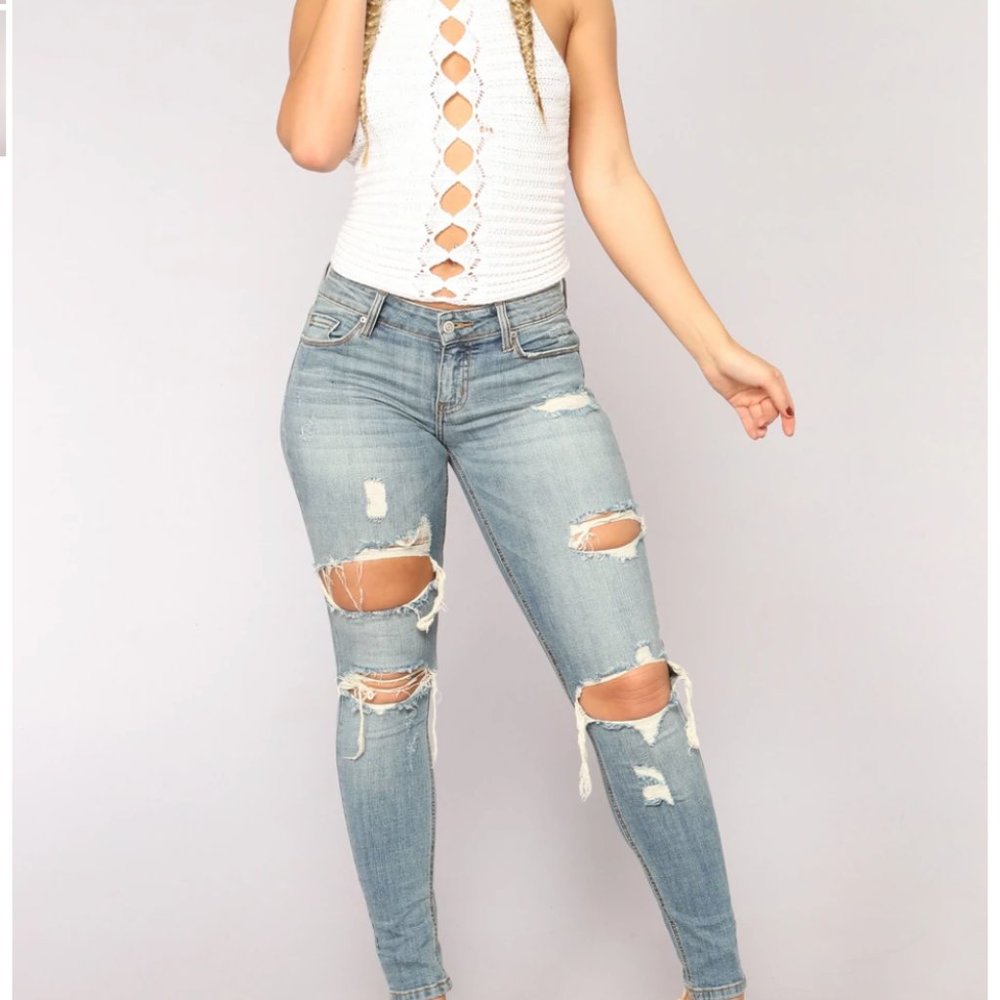 Mid Rise Ripped Jeans